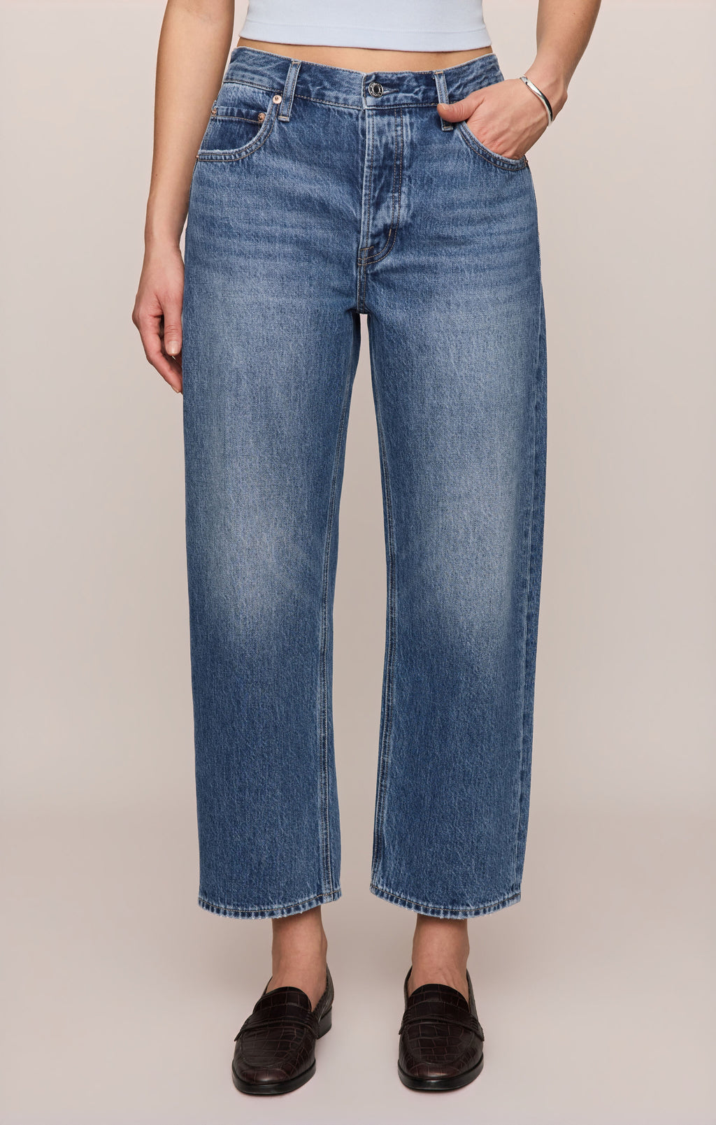 The Off Duty Mid-Rise Bowed Ankle Denim