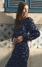 Midnight Tansy Floral Midi Dress