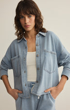 All Day Cropped Knit Denim Jacket