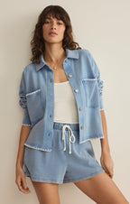All Day Knit Denim Crop Whipstitch Jacket