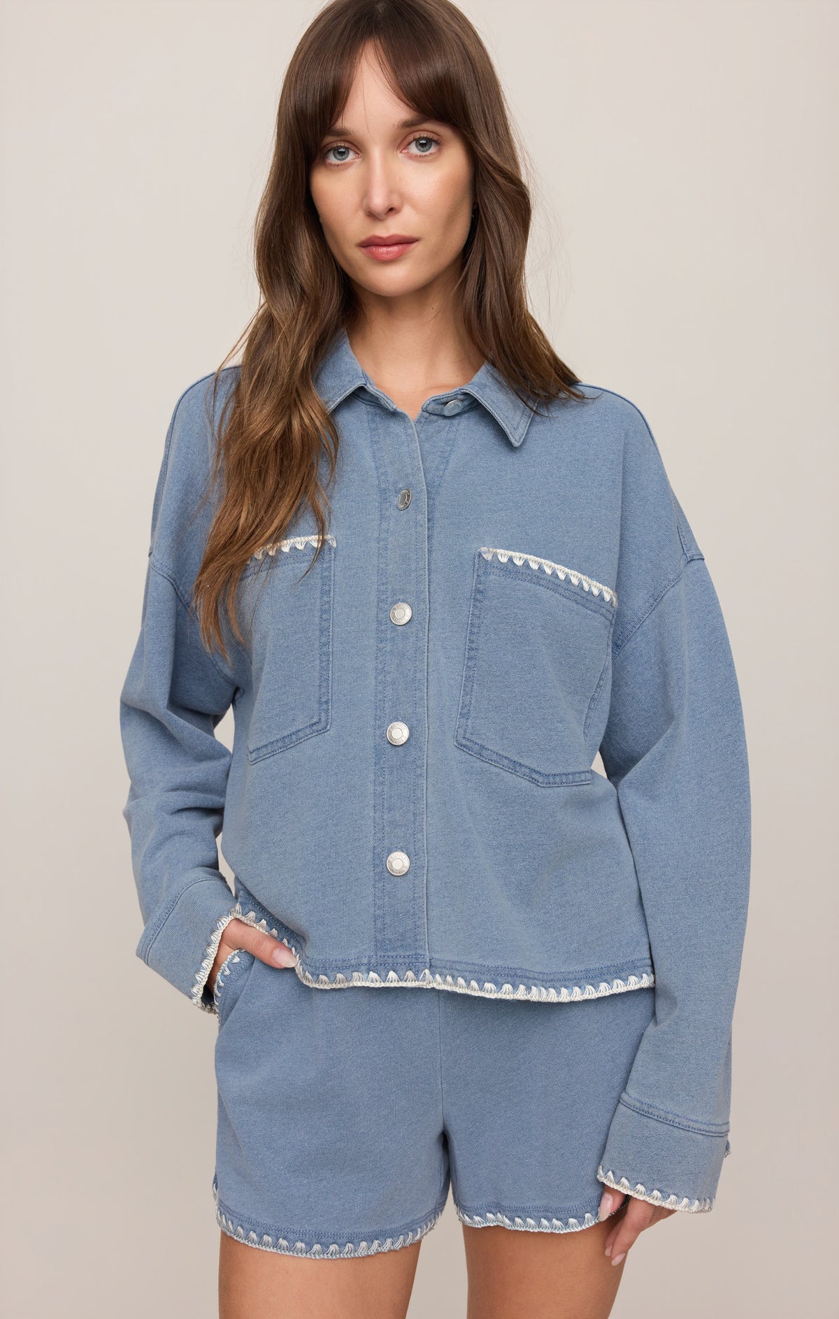 All Day Knit Denim Crop Whipstitch Jacket