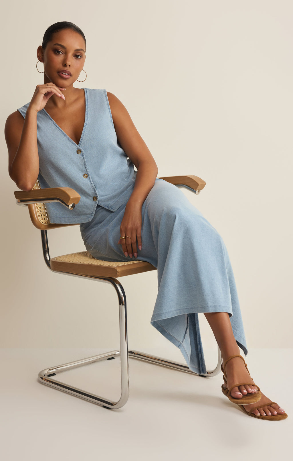 Gail Jersey Denim Midi Skirt