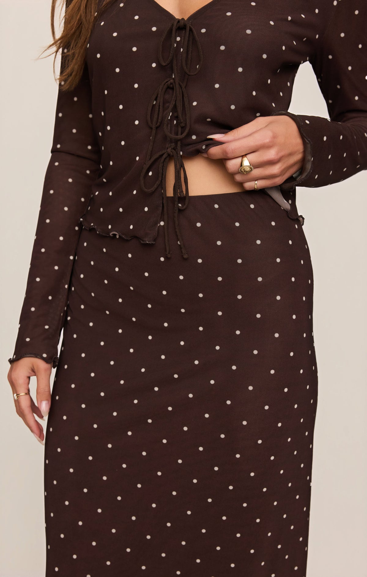Eda Polka Dot Mesh Midi Skirt