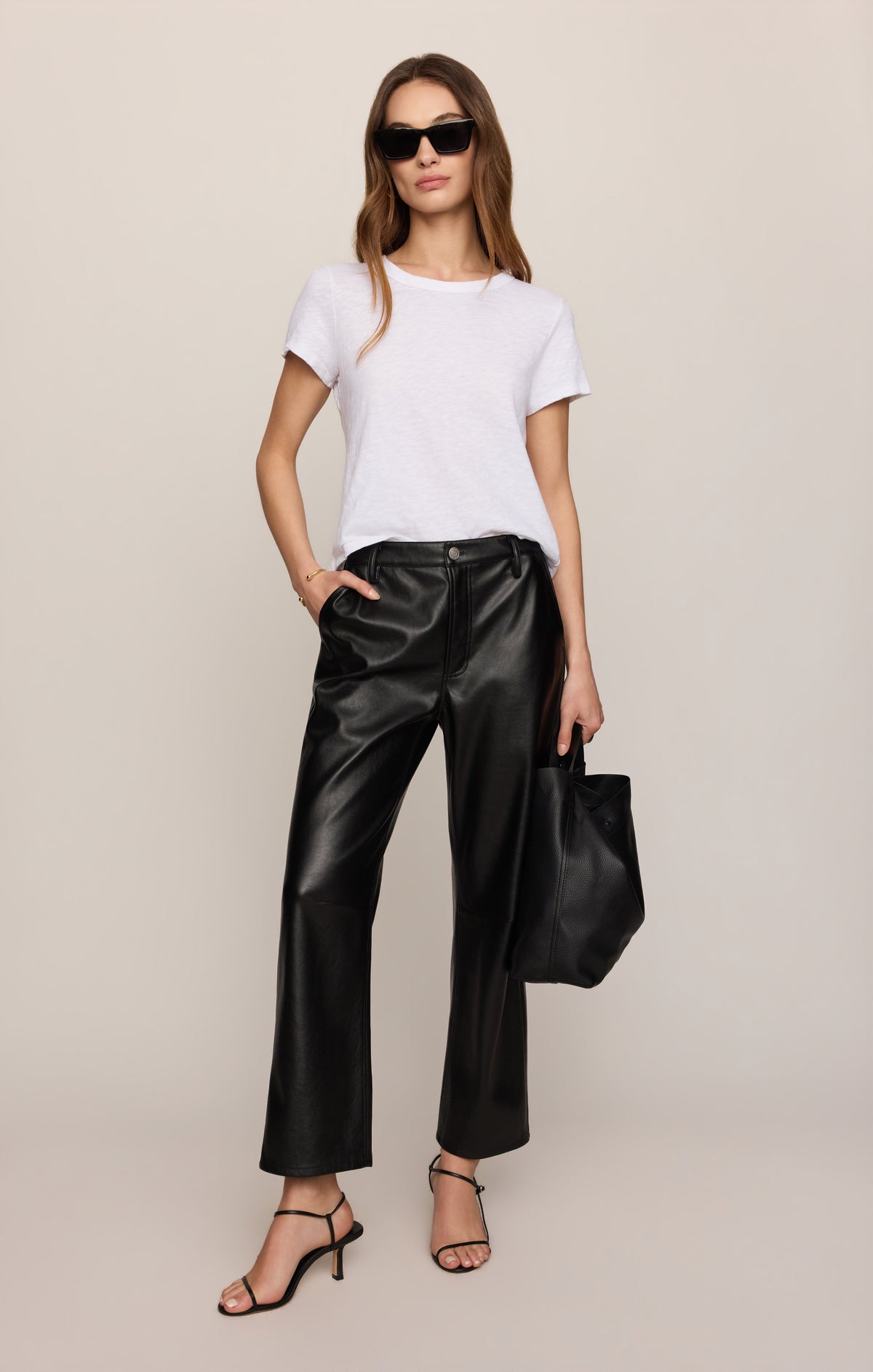 Vesper Faux Leather Bowed Leg Pant