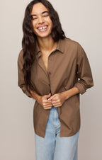 Elevated Poplin Relaxed Button Up Top