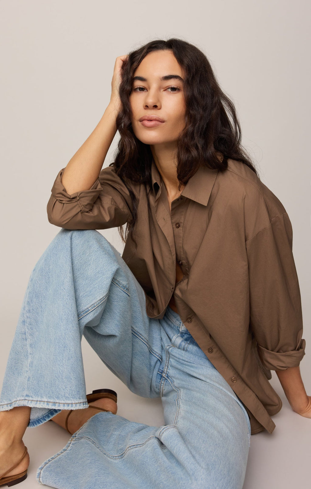 Elevated Poplin Relaxed Button Up Top