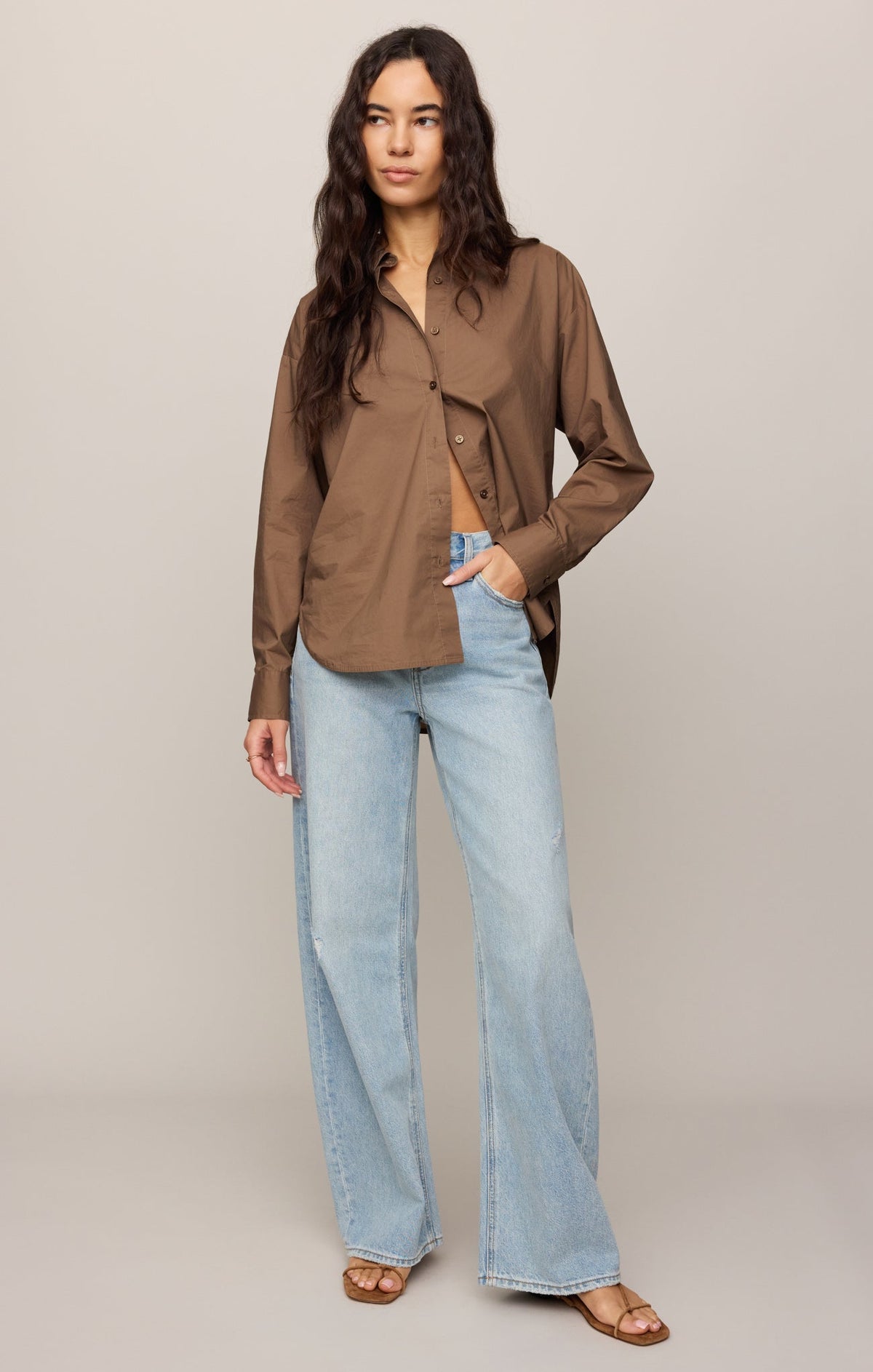 Elevated Poplin Relaxed Button Up Top