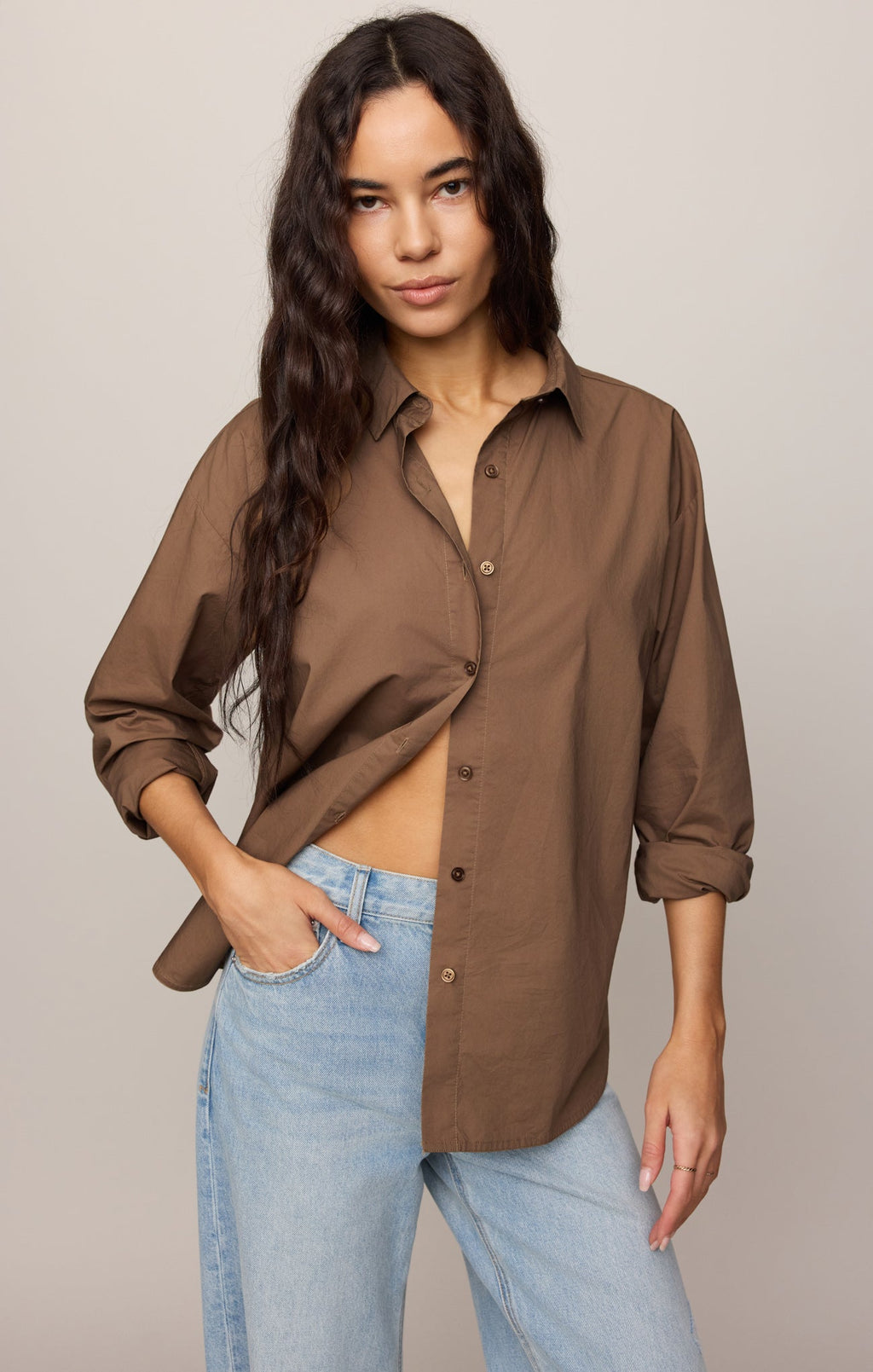 Elevated Poplin Relaxed Button Up Top