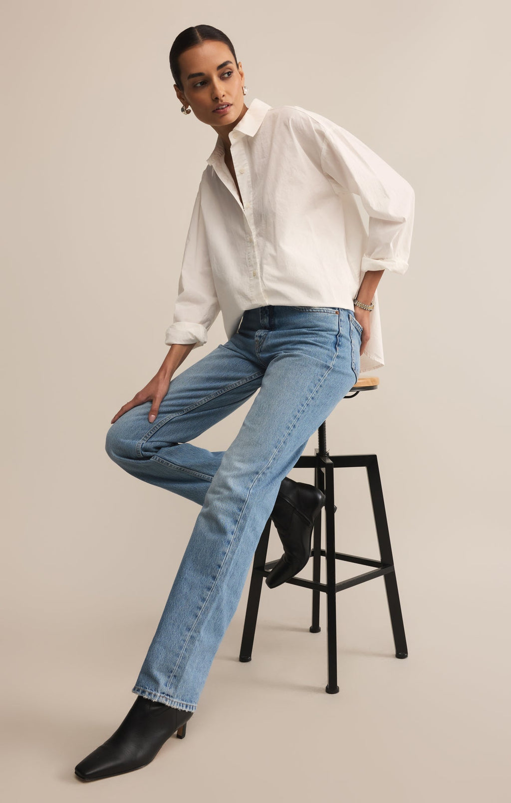 Elevated Poplin Relaxed Button Up Top