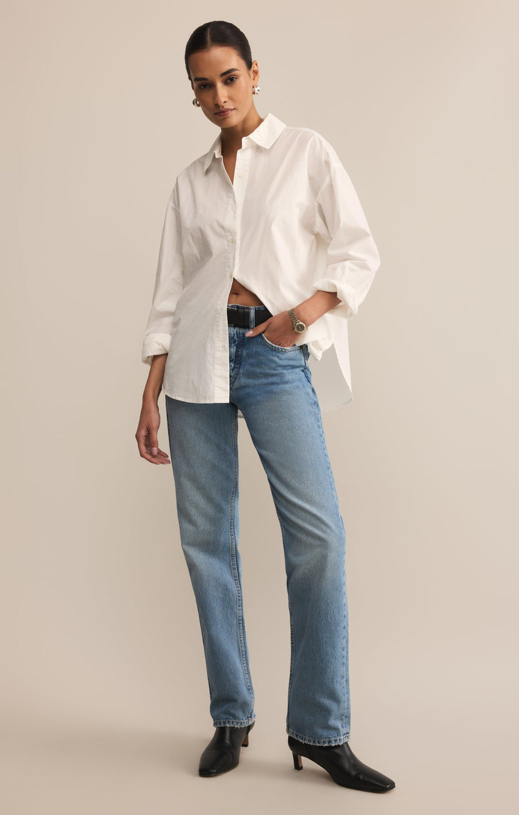 Elevated Poplin Relaxed Button Up Top