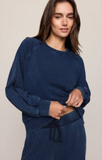 Sport Stripe Boyfriend Knit Denim Sweatshirt