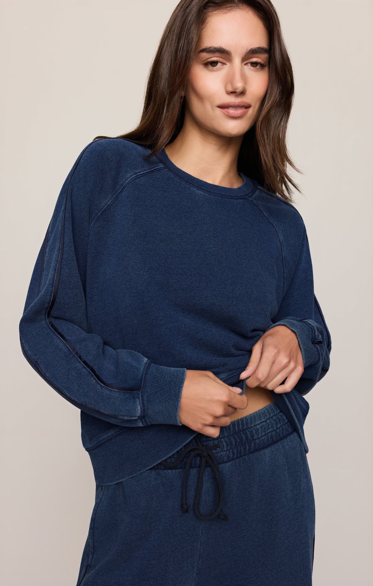 Sport Stripe Boyfriend Knit Denim Sweatshirt