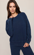 Sport Stripe Boyfriend Knit Denim Sweatshirt