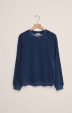 Sport Stripe Boyfriend Knit Denim Sweatshirt