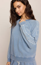 Sport Stripe Boyfriend Knit Denim Sweatshirt