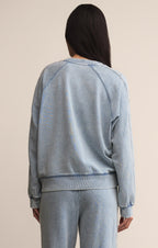 Sport Stripe Boyfriend Knit Denim Sweatshirt