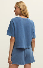 Curran Knit Denim Cropped Sweatshirt