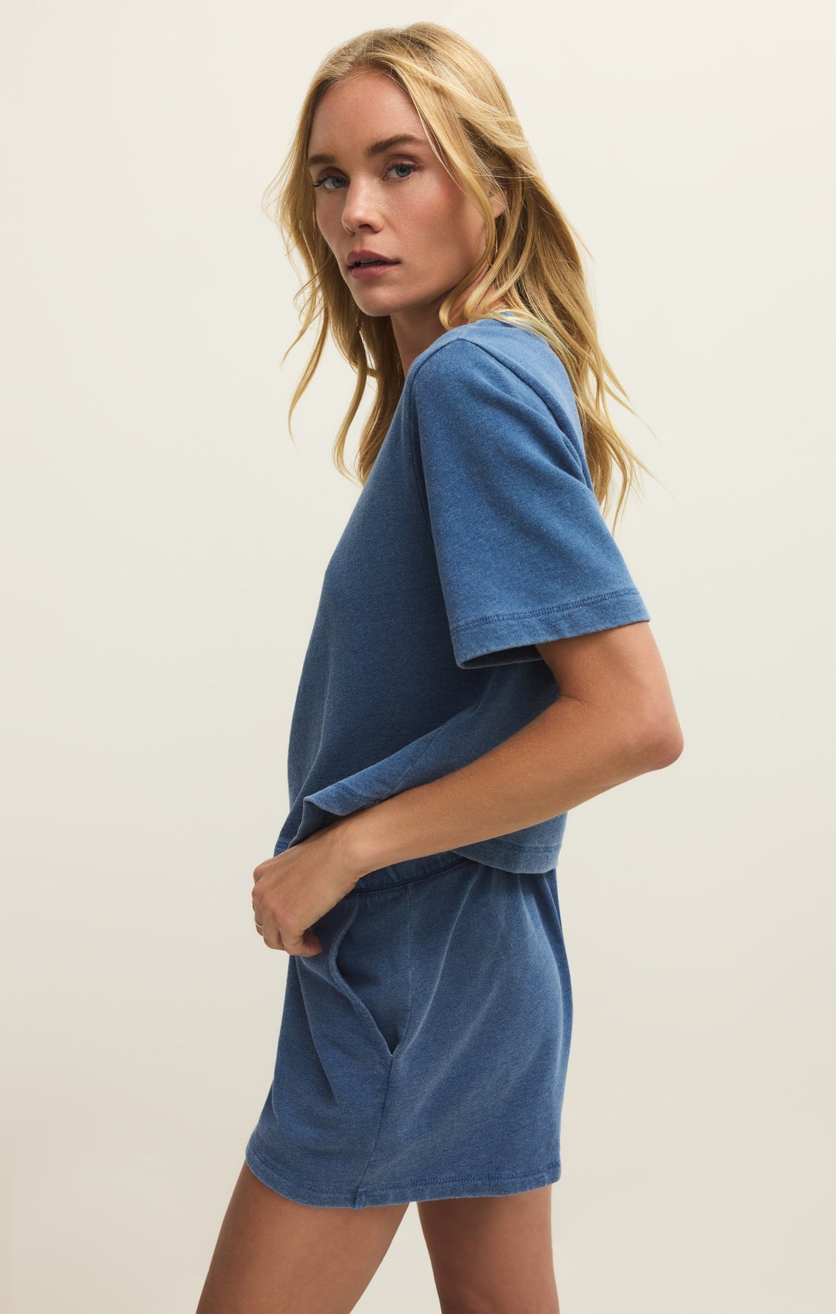 Curran Knit Denim Cropped Sweatshirt
