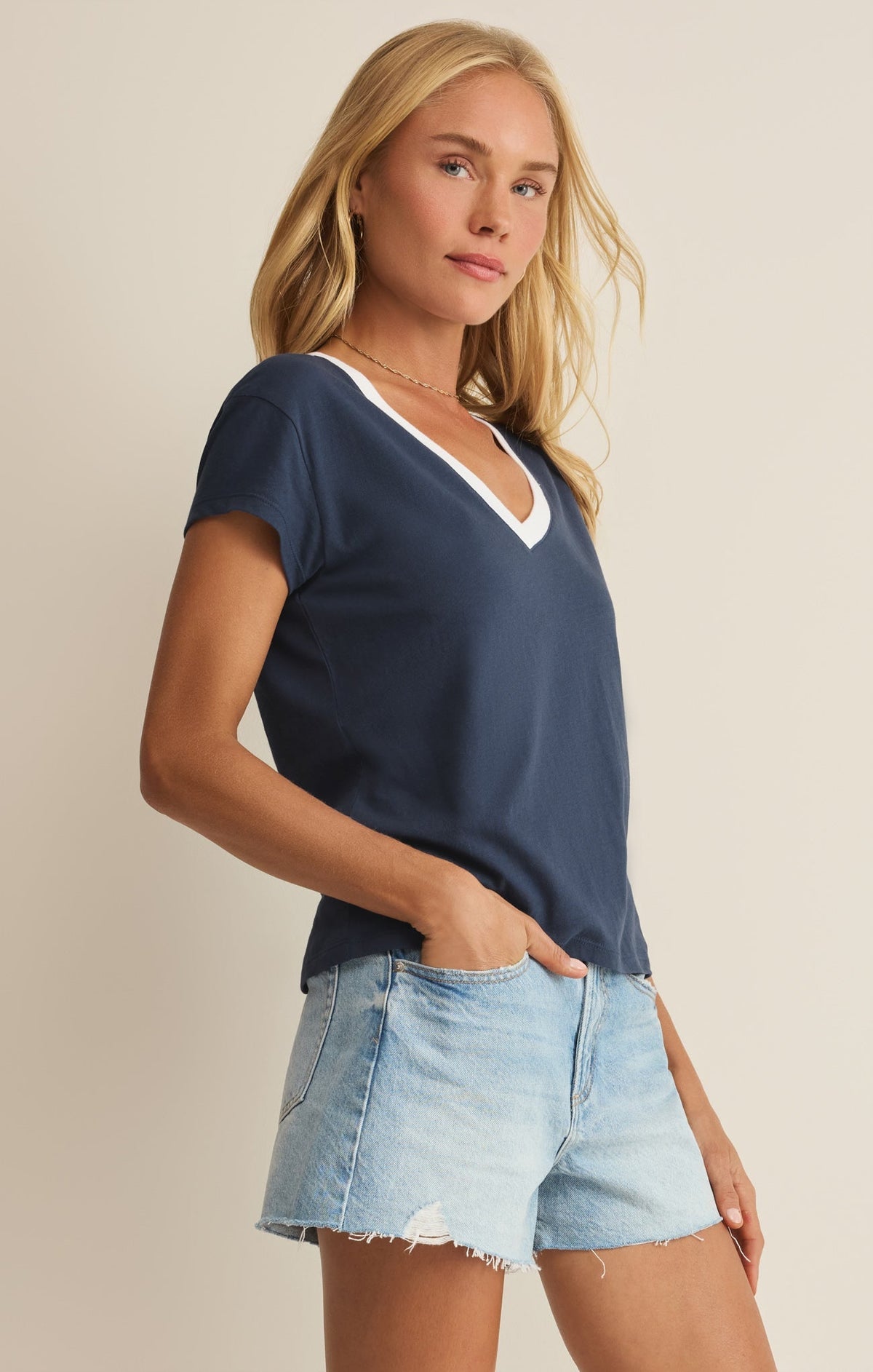 Modern Contrast V-Neck Tee