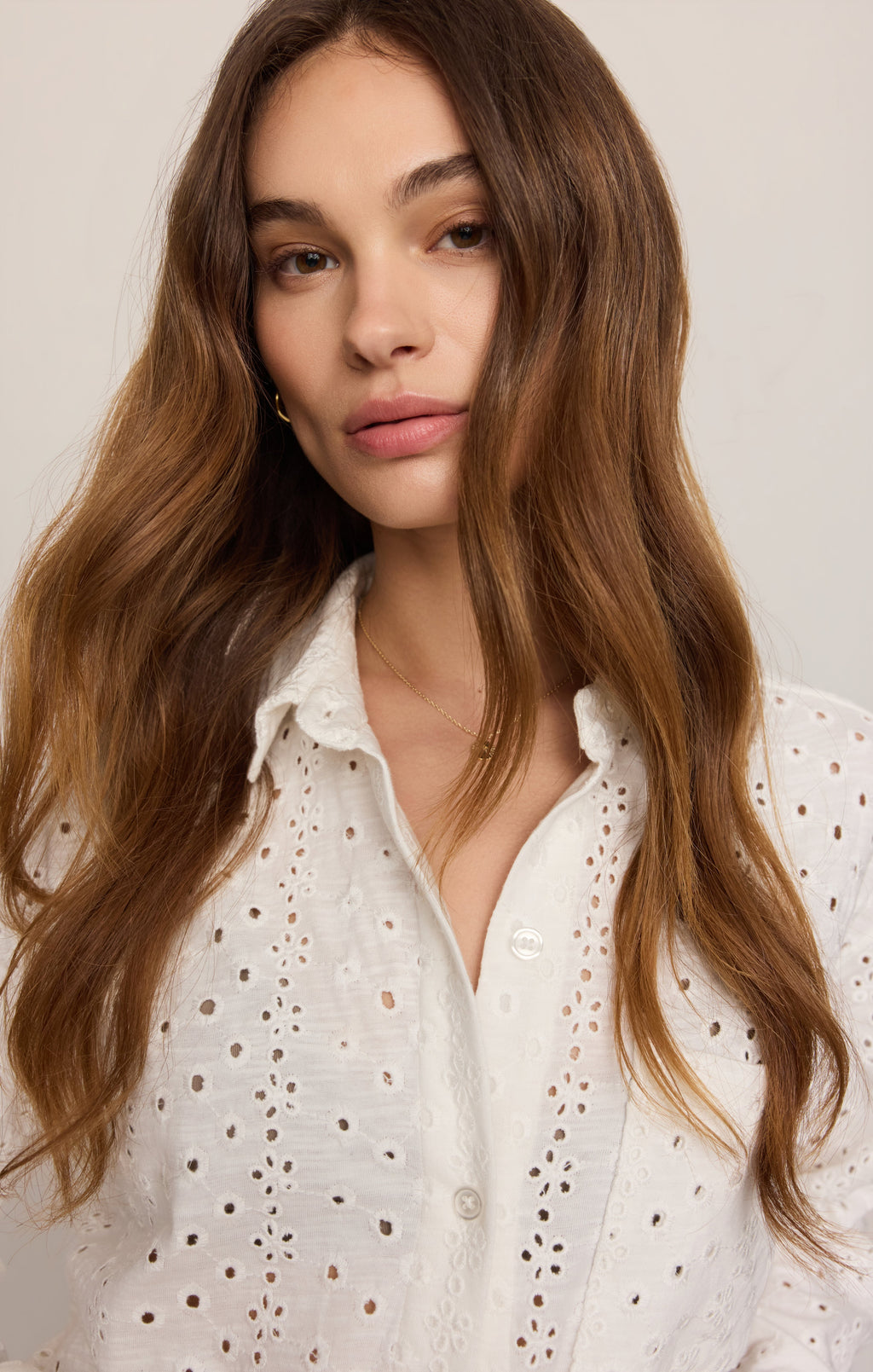 Elise Knit Eyelet Button Up