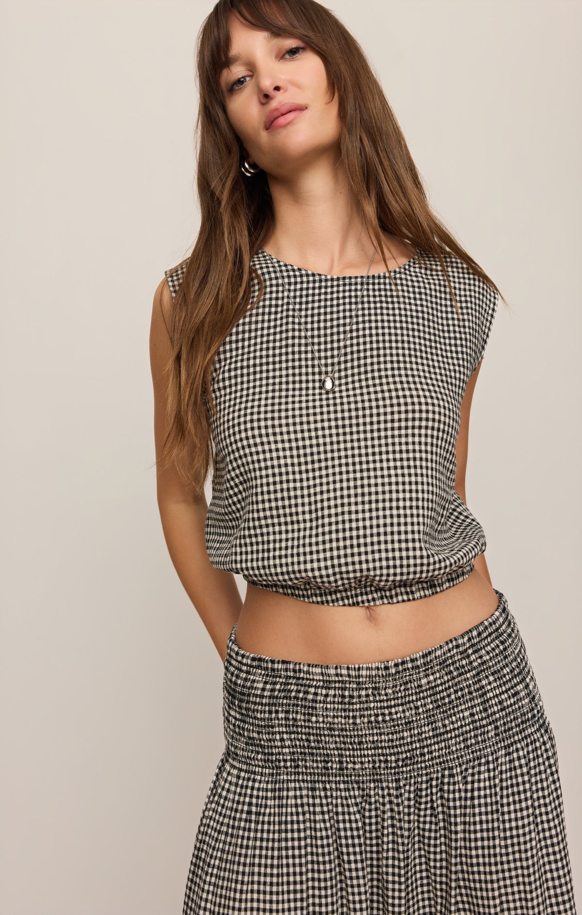 Merit Cropped Gingham Linen Top