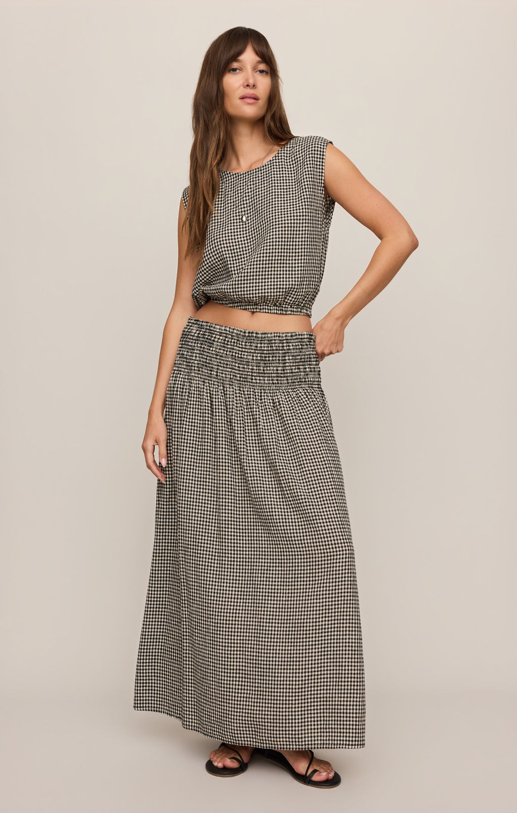 Merit Cropped Gingham Linen Top