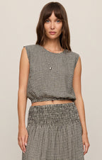 Merit Cropped Gingham Linen Top