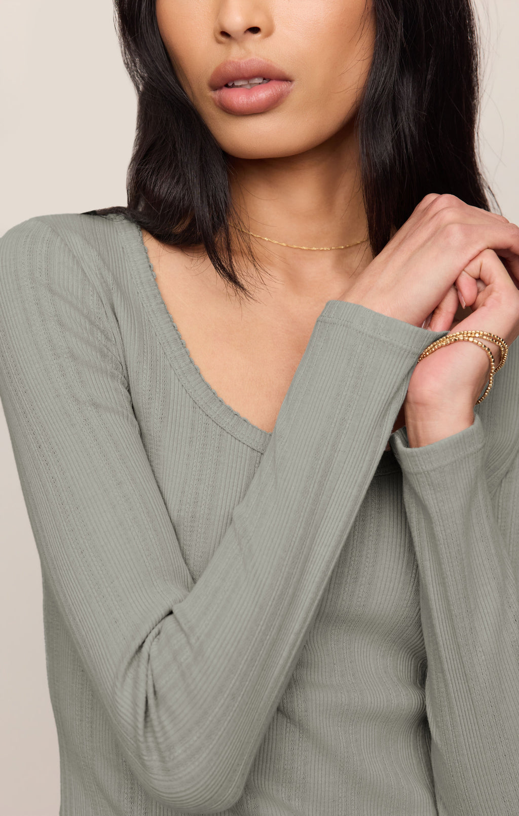 Audri Pointelle Henley Top