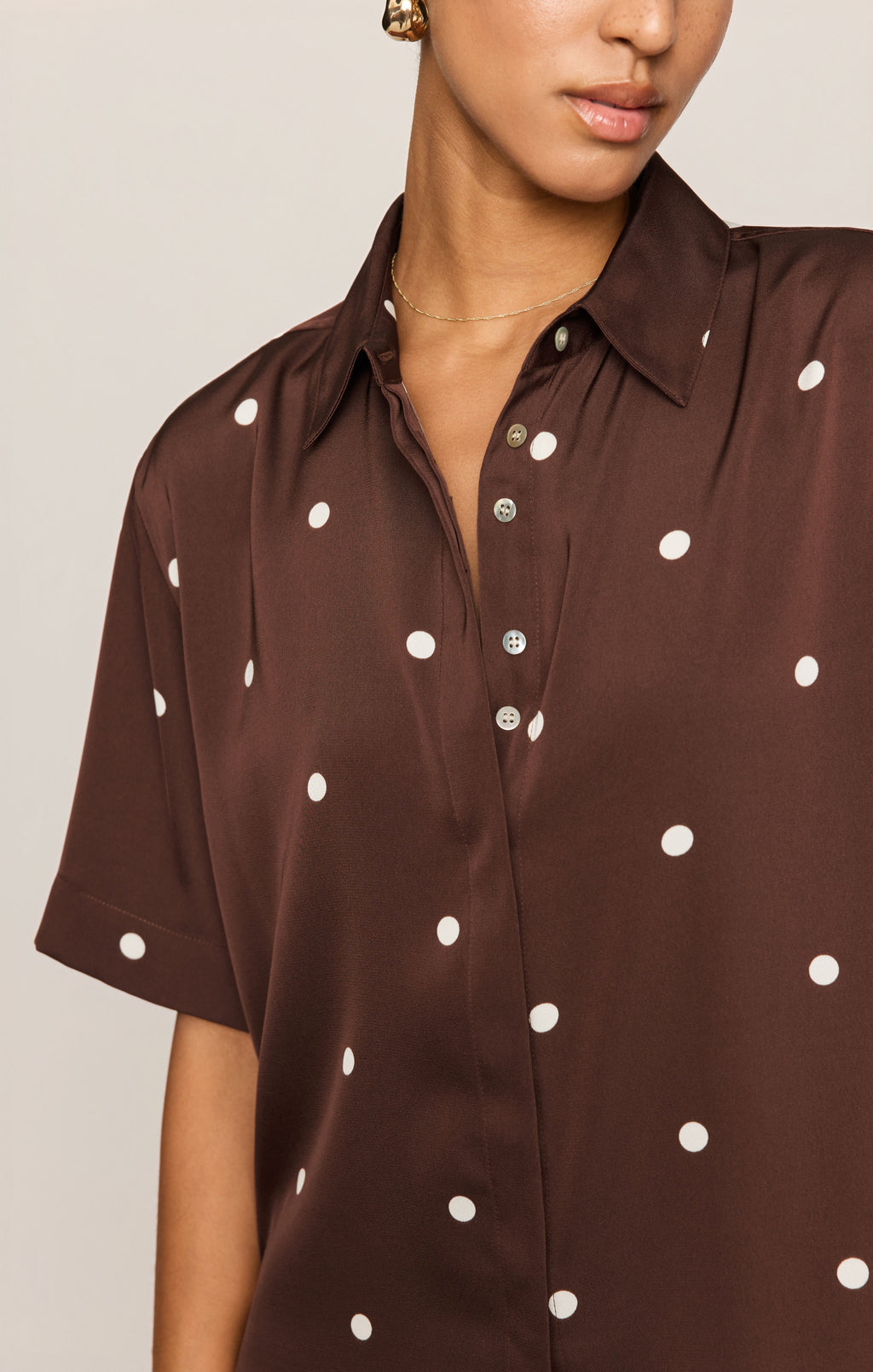 Mari Satin Dot Button Up