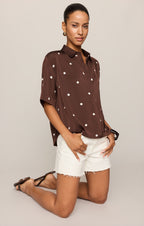 Mari Satin Dot Button Up