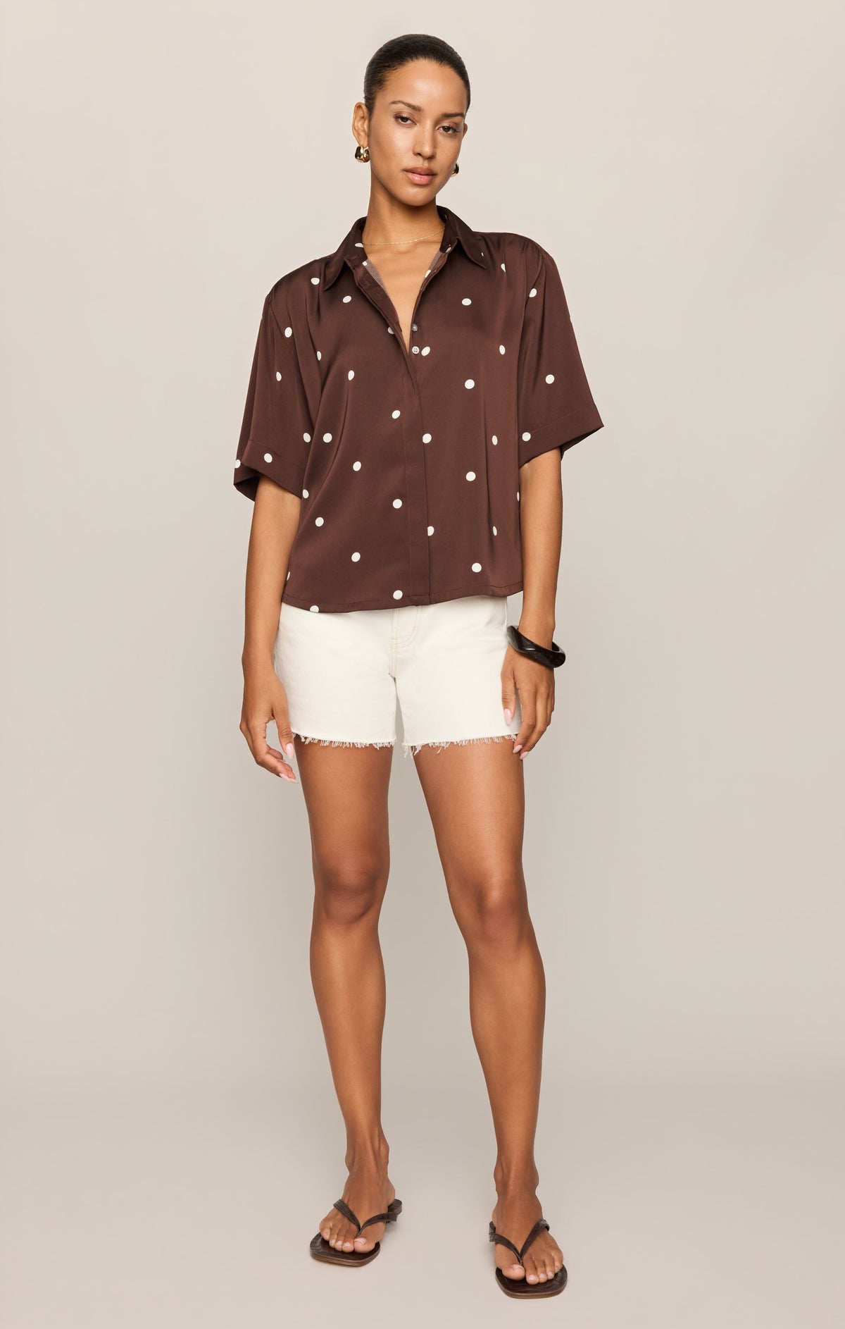 Mari Satin Dot Button Up