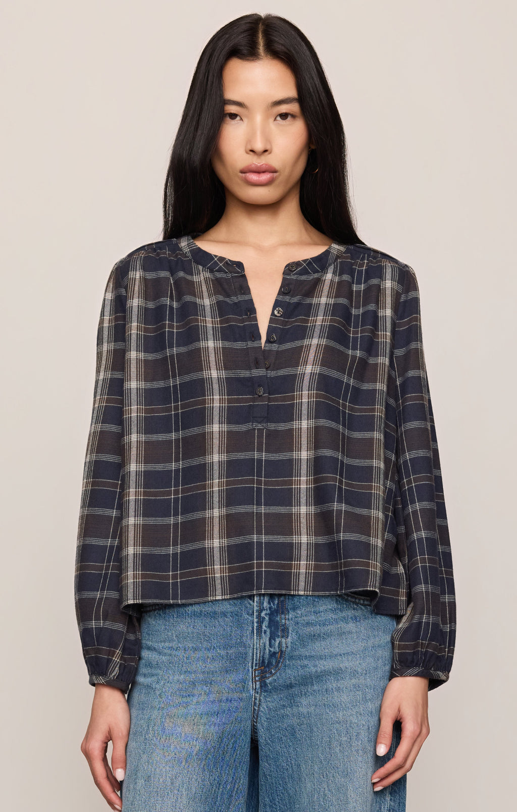 Autumn Plaid Henley Blouse