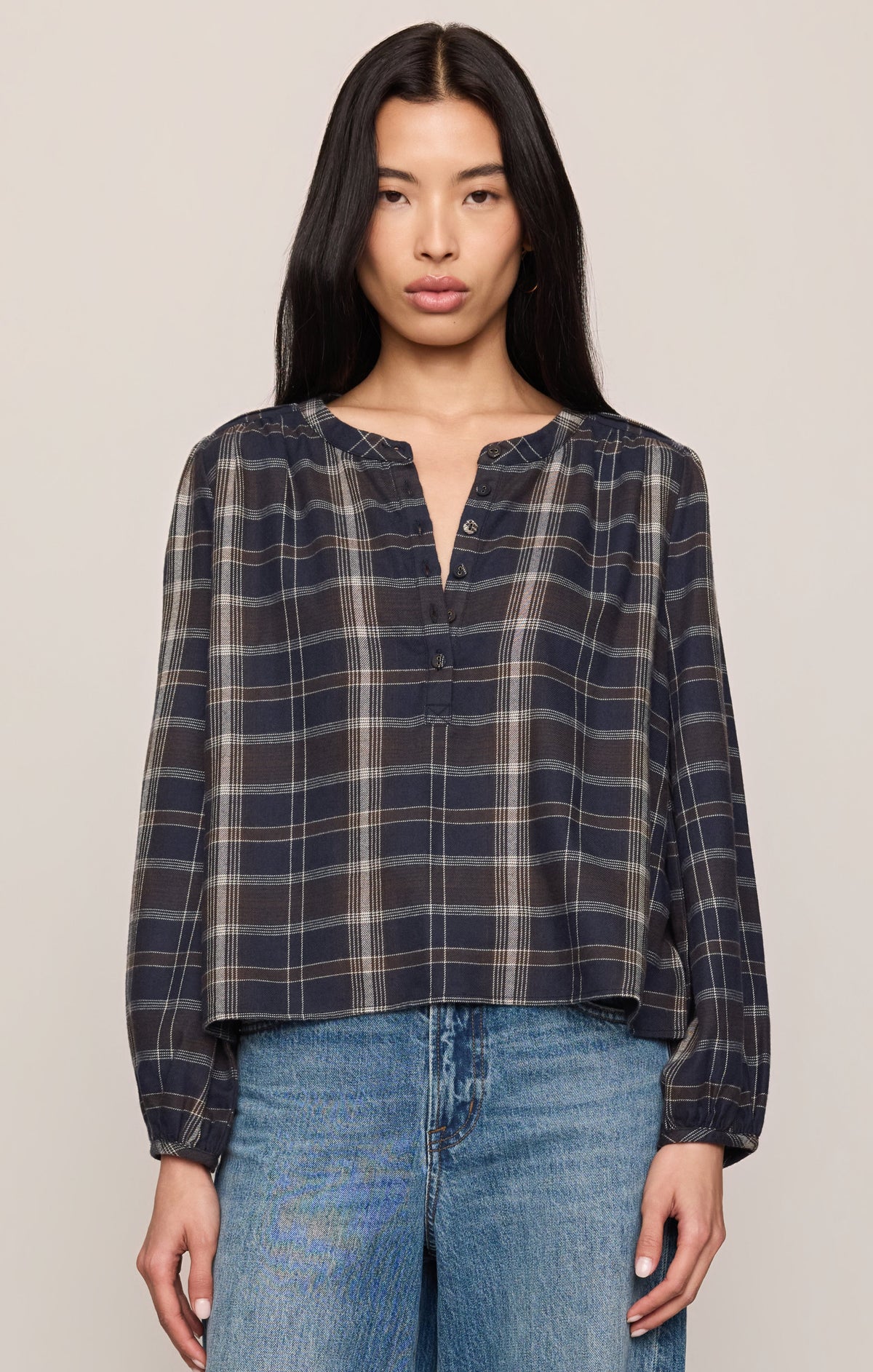 Autumn Plaid Henley Blouse