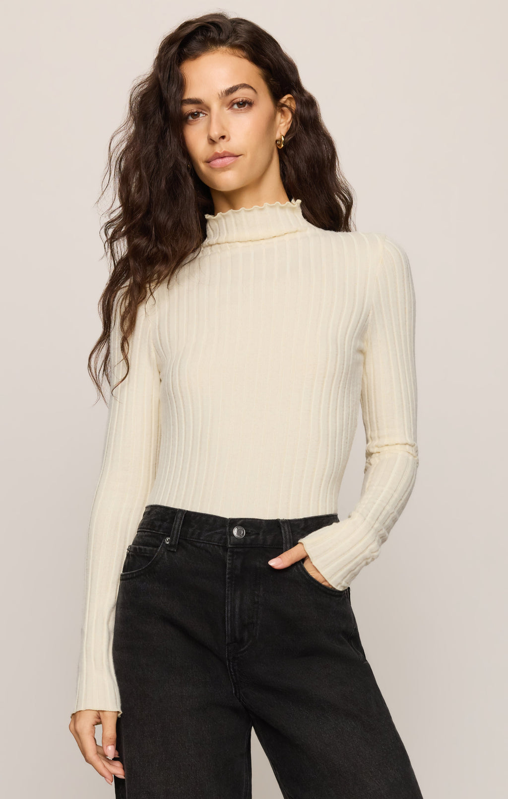Hattie Silky Rib Mock Neck Top