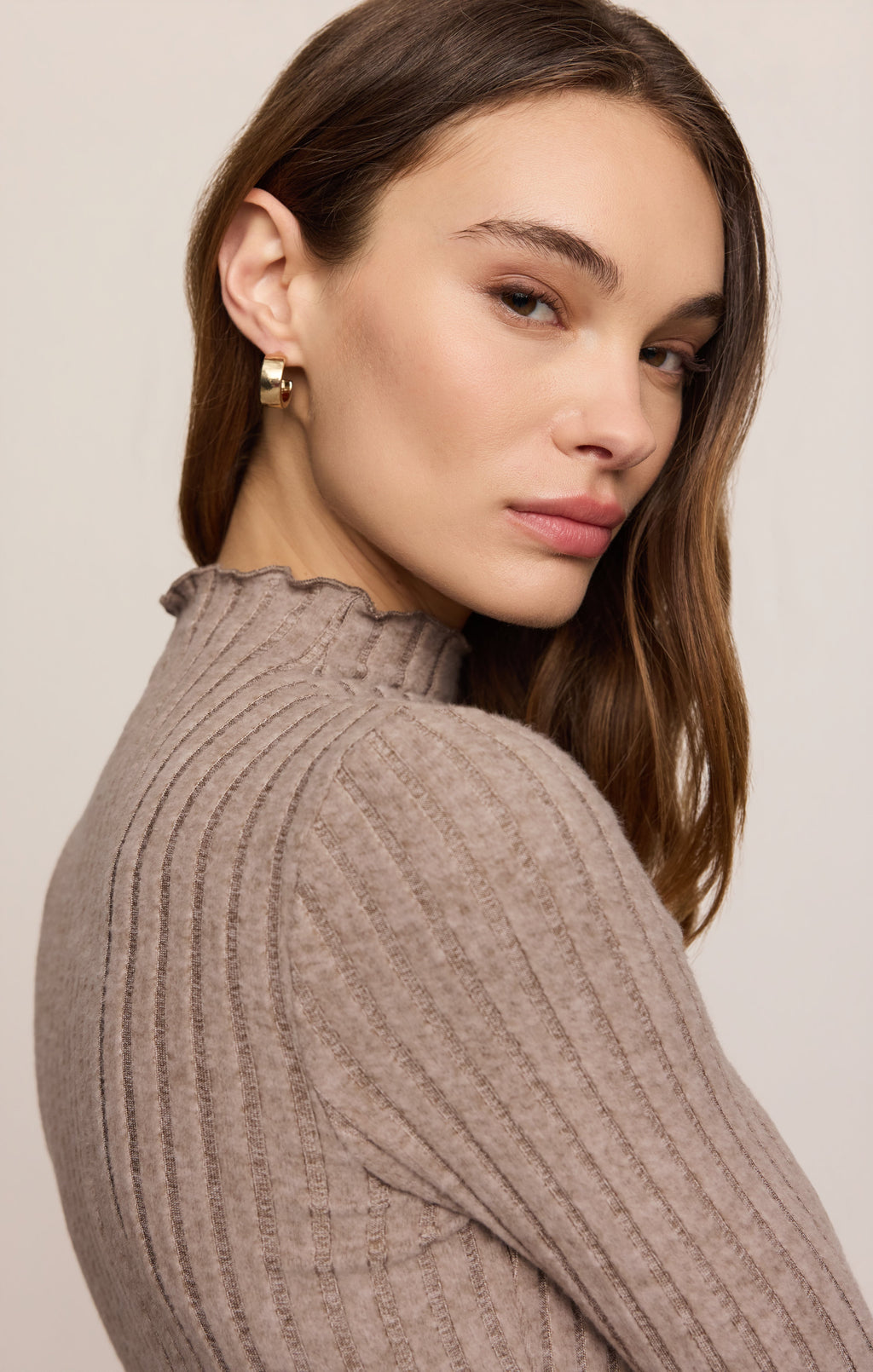Hattie Silky Rib Mock Neck Top