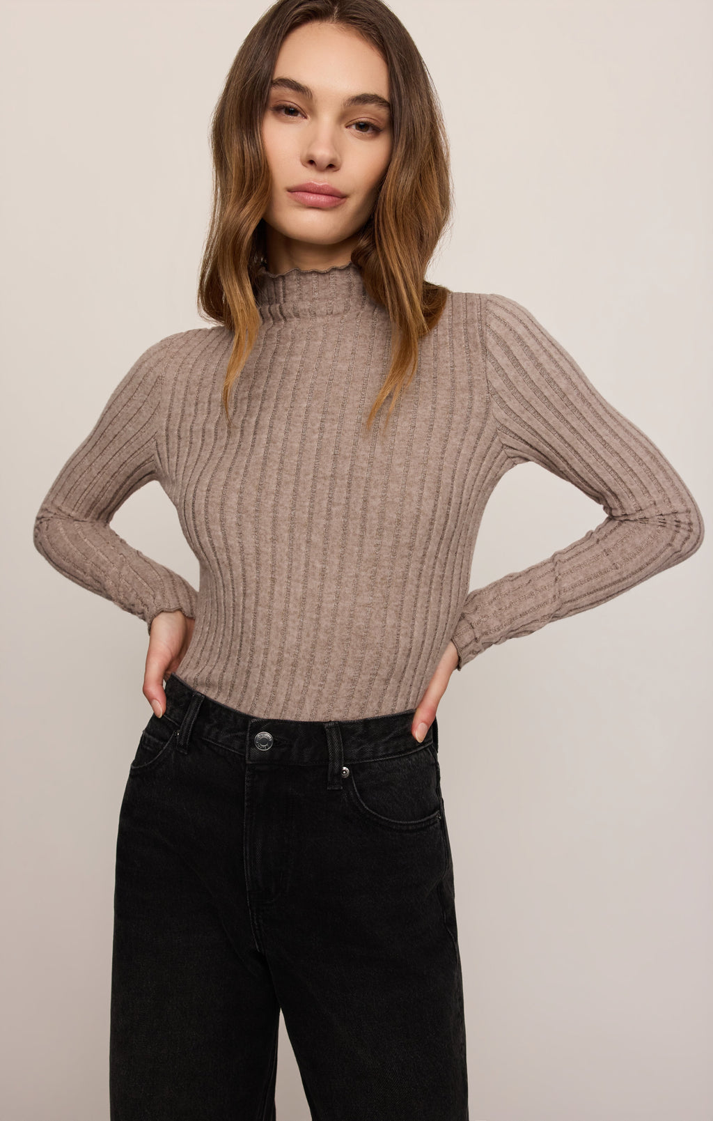 Hattie Silky Rib Mock Neck Top