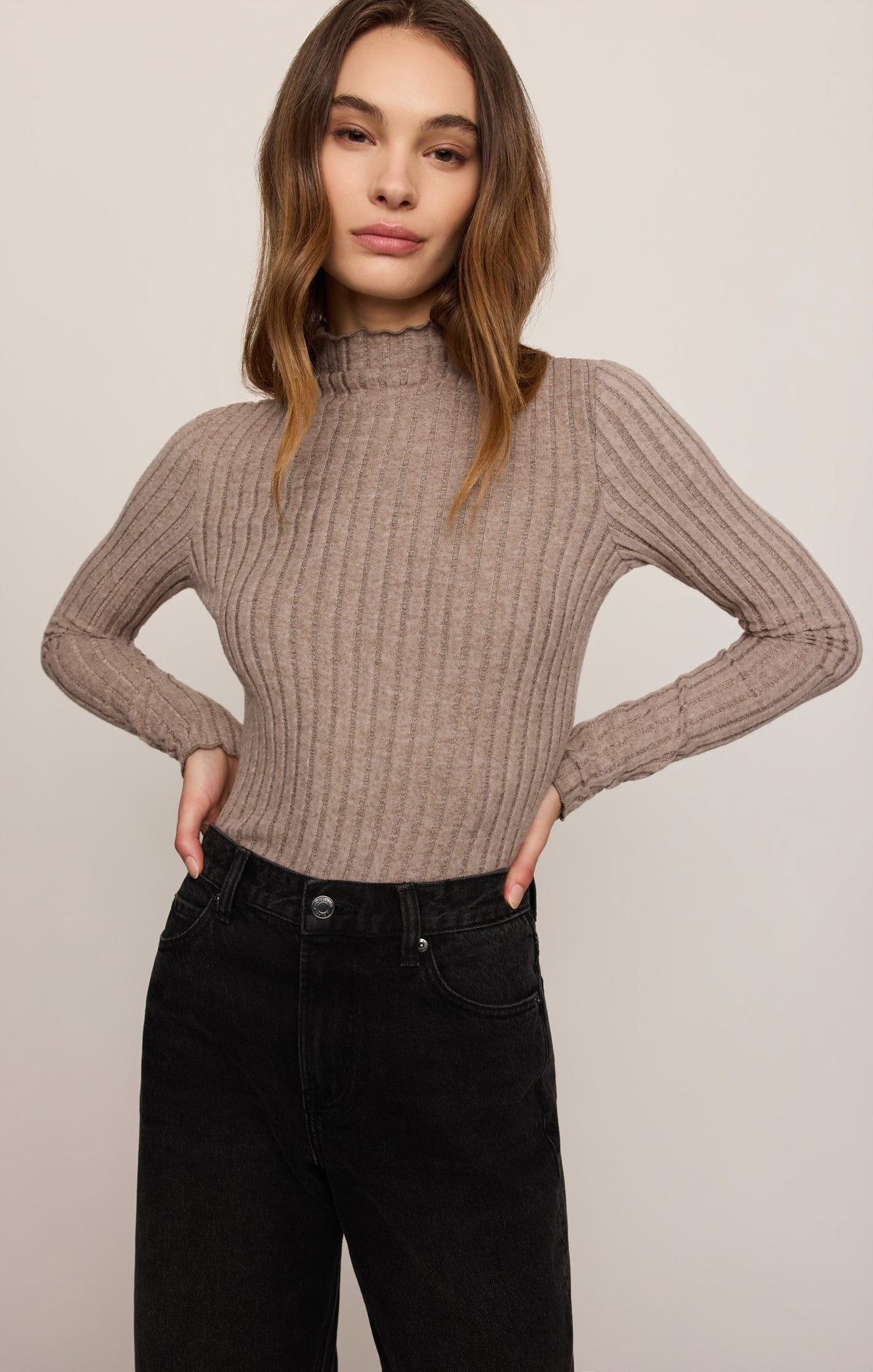 Hattie Silky Rib Mock Neck Top