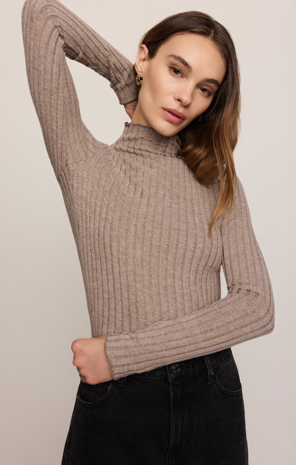 Hattie Silky Rib Mock Neck Top