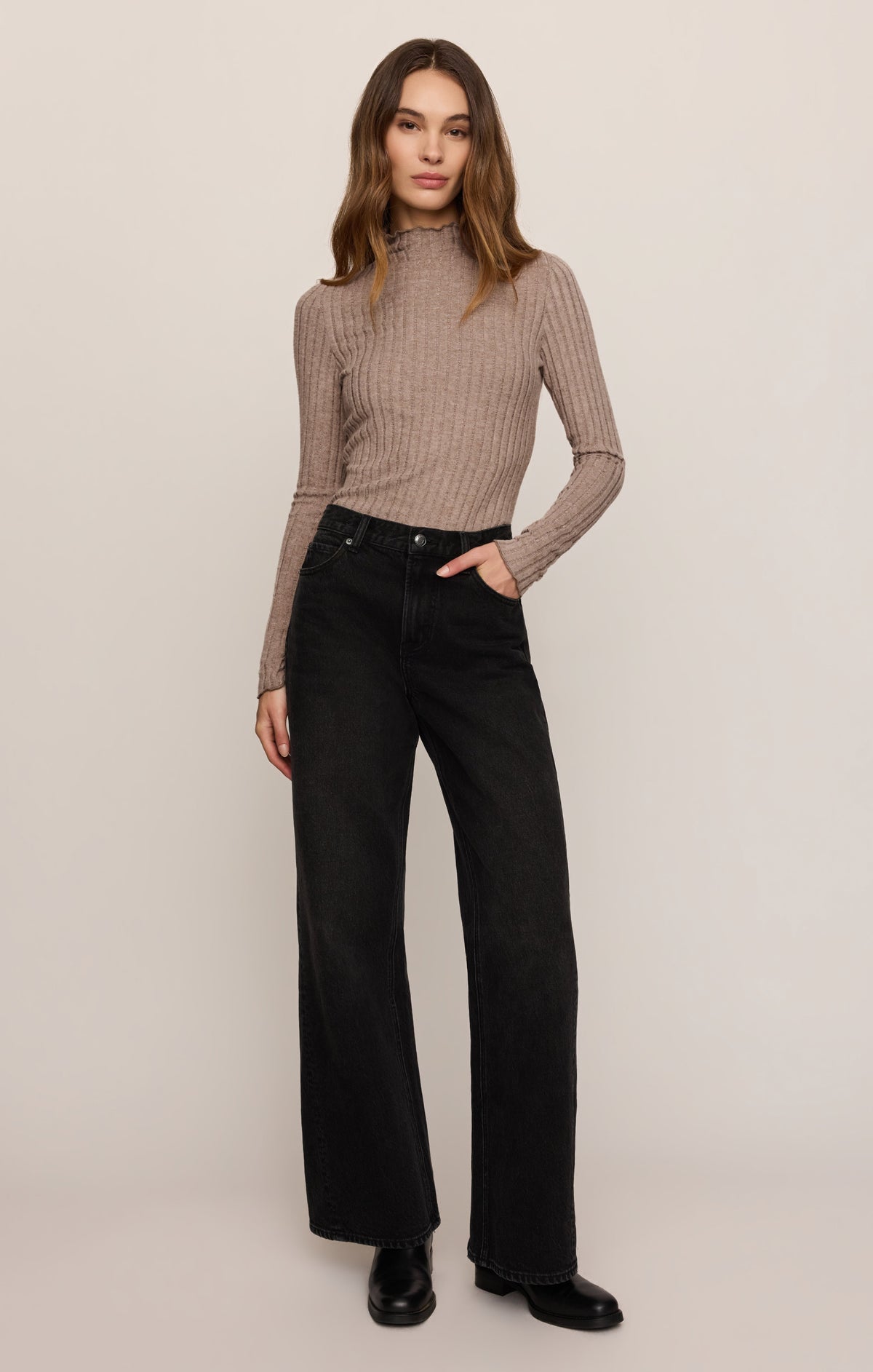 Hattie Silky Rib Mock Neck Top