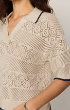 Denman Crochet Polo Sweater